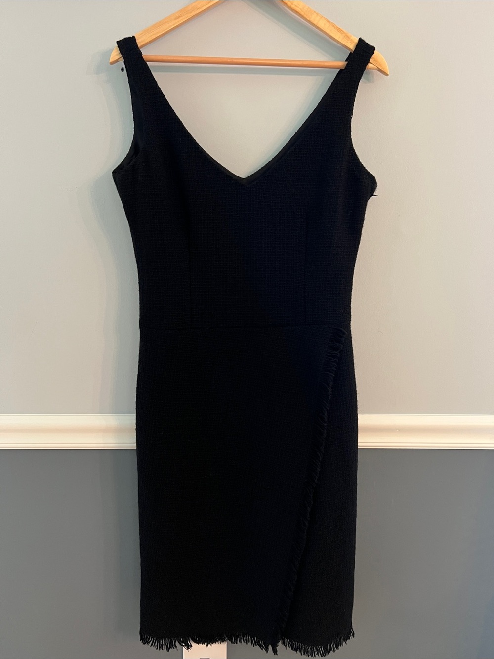 J.Crew Black Wool Blend Fringe Hem Midi Dress Sleeveless Cocktail Dress 8